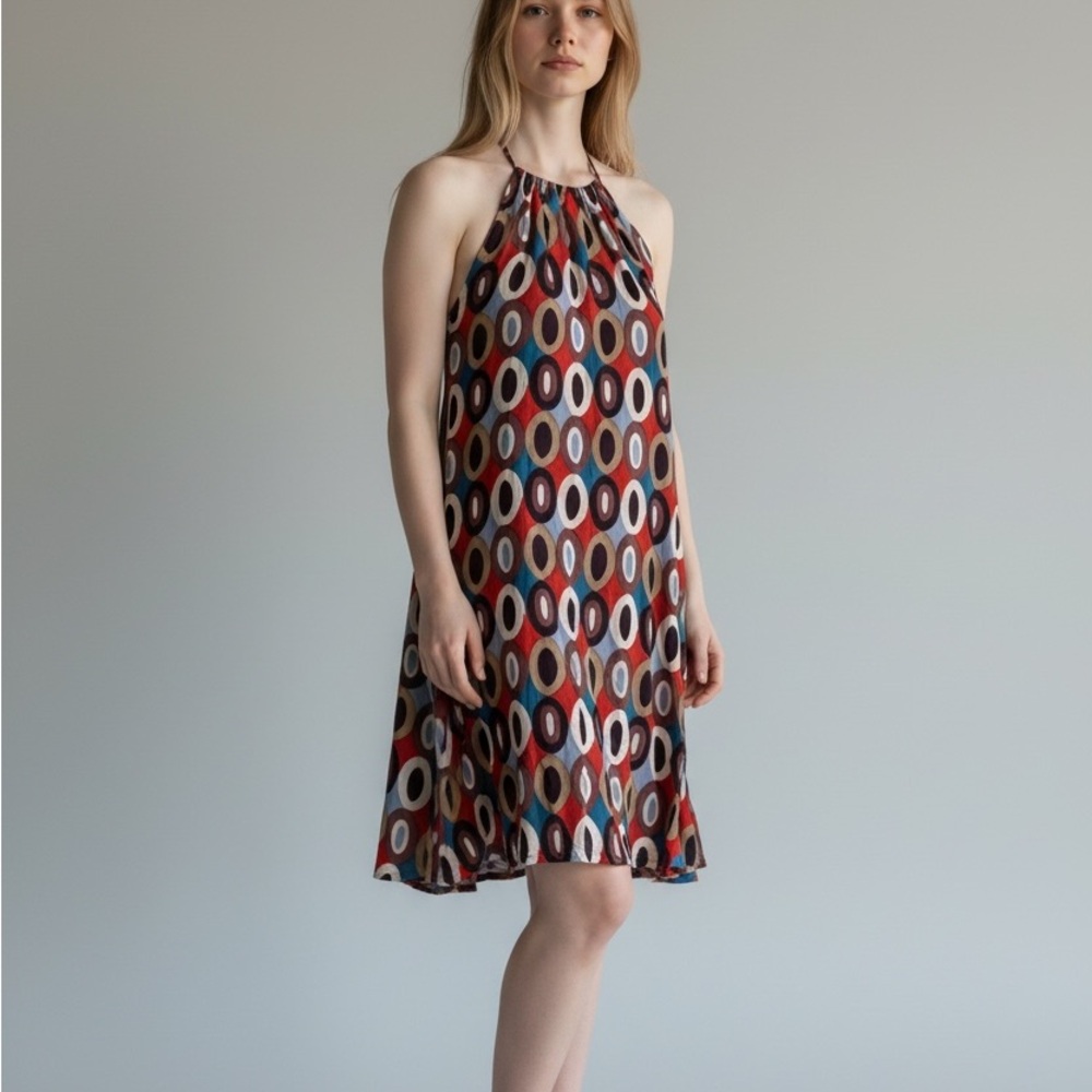 Funky People Multicolor Patterned Midi Halter Dress Size Medium